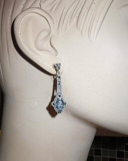 925 Silber Aquamarin Jugendstil Hänge Ohrringe mit handgefassten Markasiten