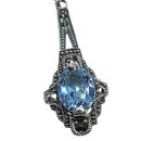 Exklusive Jugendstil-Ohrhänger aus 925 Silber mit handgefasstem Aquamarin & Markasit