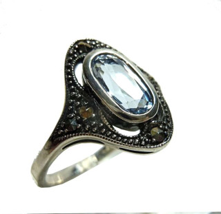 925 Silber Jugendstil Aquamarin Ring Pforzheim  54