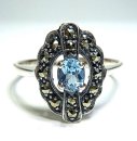 Feiner Silber Jugendstil Ring mit ovalem Aquamarin +...