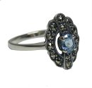 Feiner Silber Jugendstil Ring mit ovalem Aquamarin +...