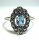 Feiner Silber Jugendstil Ring mit ovalem Aquamarin + Markasiten handgefaßt RG54