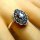 Feiner Silber Jugendstil Ring mit ovalem Aquamarin + Markasiten handgefaßt RG62