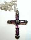 Großer Silber Amethyst Gründerzeit Kreuz Anhänger mit extralanger Kette