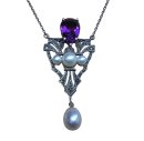 Pforzheimer Jugendstil-Collier aus 925 Silber mit Amethyst & Perlen – Handarbeit