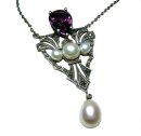 Pforzheimer Jugendstil-Collier aus 925 Silber mit Amethyst & Perlen – Handarbeit