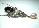 Pforzheimer Jugendstil-Collier aus 925 Silber mit Amethyst & Perlen – Handarbeit
