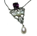 Pforzheimer traumhaftes edles Amethyst Jugendstil Collier mit Perlen