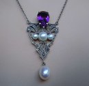 Pforzheimer traumhaftes edles Amethyst Jugendstil Collier mit Perlen