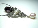 Pforzheimer traumhaftes edles Amethyst Jugendstil Collier mit Perlen