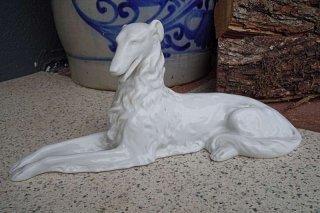 Porzellan Figur von Herend Weißporzellan Windhund Barsoi
