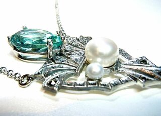 Pforzheimer traumhaftes edles Aquamarin Jugendstil Collier mit Perlen