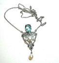 Pforzheimer traumhaftes edles Aquamarin Jugendstil Collier mit Perlen