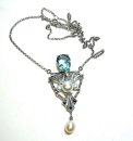 Traumhaftes Jugendstil Collier mit Aquamarin & Perlen | Handgefertigter 925 Silber Halsschmuck aus Pforzheimer Manufaktur