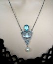 Traumhaftes Jugendstil Collier mit Aquamarin & Perlen | Handgefertigter 925 Silber Halsschmuck aus Pforzheimer Manufaktur