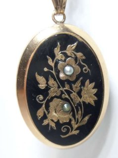 Biedermeier Blüten Brosche / Anhänger um 1840 an schwerer 333 Goldkette