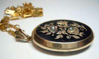 Biedermeier Blten Brosche / Anhnger um 1840 an schwerer 333 Goldkette