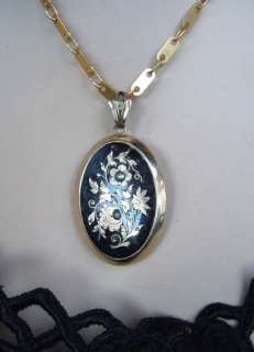 Biedermeier Blten Brosche / Anhnger um 1840 an schwerer 333 Goldkette