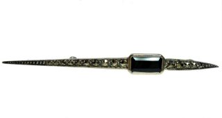 925 Silber ART DECO Onyx Stab Brosche / Krawattennadel mit Markasiten