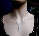 925 Silber ART DECO Collier mit Aquamarin