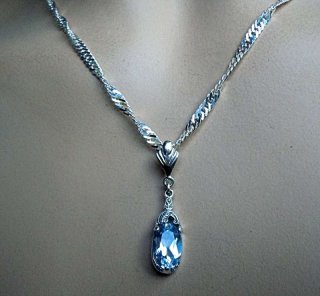 925 Silber ART DECO Collier mit Aquamarin 45 cm