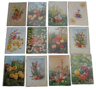 Vintage Retro Osterpostkarten 12er Set - 3x4 Stck.verblistert