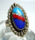 Toller 925 Silber ZUNI Indianer Ring mit Edelstein Inlays...