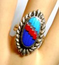 Toller 925 Silber ZUNI Indianer Ring mit Edelstein Inlays...