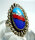 Toller 925 Silber ZUNI Indianer Ring mit Edelstein Inlays - oval RG17