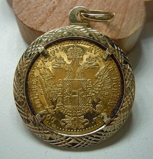 585 Gold Anhänger mit Goldmünze 1 Dukat Österreich/Ungarn 1915
