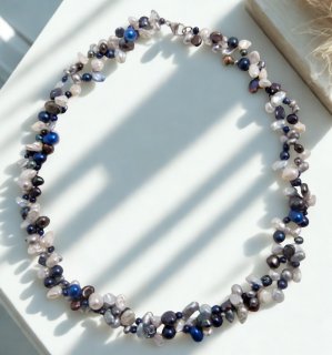 Vario Keshi Perlen Collier Blaumix mit 925 Silberschließe – 2-in-1 Perlenkette | Modetrend 2026