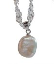 Keshi Perlenanhänger mit 925 Silber Singapur-Kette – Naturweiß AAAA, Handarbeit