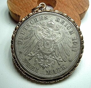 Anhänger Goldgefaßte Silbermünze Wilhelm II und Charlotte von Württemberg 1886 -1911