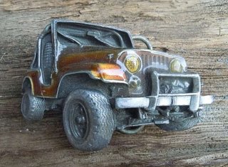 Vintage Buckle 1976 – Jeep Motiv (emailliert) | Bergamot Brass Works – Wechselgürtelschnalle USA