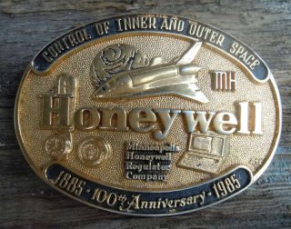 Vintage Buckle Gürtelschnalle Honeywell Raumfahrt 24ct vg. USA 1985