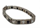 925 Silber Tennis Armband mit Onyx und Bergkristallen um 1950