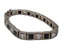 925 Silber Tennis Armband mit Onyx und Bergkristallen um 1950