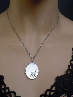 835 Silber Medaillon Foto Anhnger an Kette - 30er Jahre Pforzheim