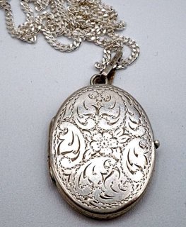 835 Silber Medaillon Foto Anhnger an Kette - 40er Jahre Pforzheim