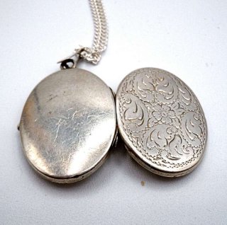 835 Silber Medaillon Foto Anhnger an Kette - 40er Jahre Pforzheim