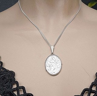 835 Silber Medaillon Foto Anhnger an Kette - 40er Jahre Pforzheim