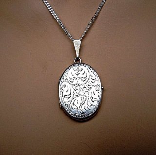 835 Silber Medaillon Foto Anhnger an Kette - 40er Jahre Pforzheim