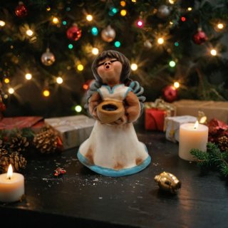 Vintage Thun Bozner Engel Weiß – Handgefertigter Weihnachtsengel aus Keramik, 10,5 cm, Sammlerfigur aus Südtirol