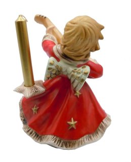 Roter Goebel Engel mit Laute Kerzenleuchter 15 cm