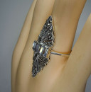 Noblesse Silber Jugendstil Navette Ring mit Markasit + Aquamarinen RG52