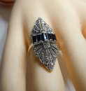 Noblesse Silber Jugendstil Navette Ring mit Markasit + Onyx RG54