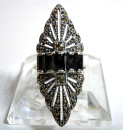 Noblesse Silber Jugendstil Navette Ring mit Markasit + Onyx RG57