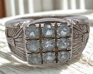 Modernistischer 925 Silberring mit 9 Aquamarinen – Ringgröße 62