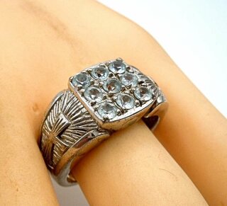 Tolles 925 Silber Schmuckstück - Modernist Ring mit Aquamarinen RG63