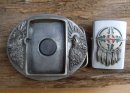 Vintage Buckle Gürtelschnalle Wölfe mit Zippo von 1995